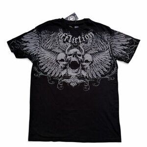 Affliction Black and Gray Skull Wing T-Shirt